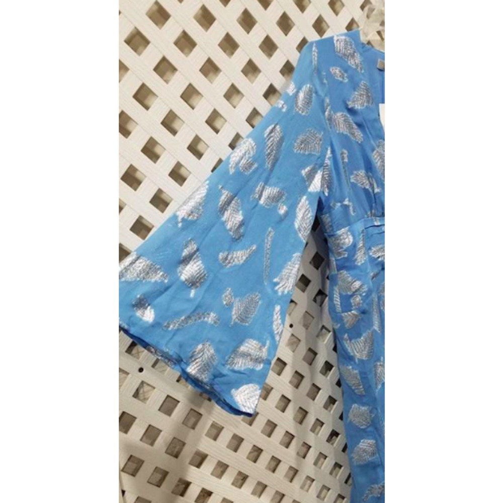 RIXO London Blue Indra Metallic Feather Print Midi Dress - Picture 8 of 12